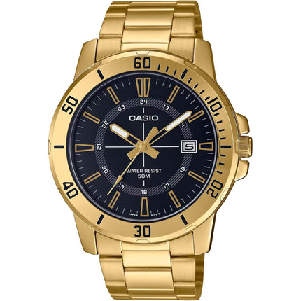 Casio Men's Watch - Quartz Black Dial Yellow Gold Steel Bracelet | MTP-VD01G-1CVUDF ,
