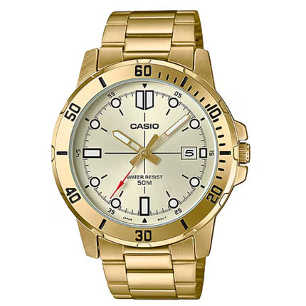 Casio Men's Watch - Gold Dial Yellow Gold Stainless Steel Bracelet | MTP-VD01G-9EV ,