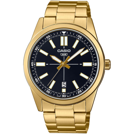 Casio Men's Watch - Black Dial Yellow Gold Stainless Steel Bracelet | MTP-VD02G-1EUDF ,