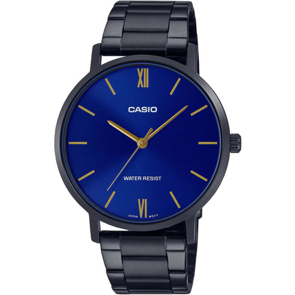 Casio Men's Watch - Quartz Blue Dial Black Stainless Steel Bracelet | MTP-VT01B-2BUDF ,