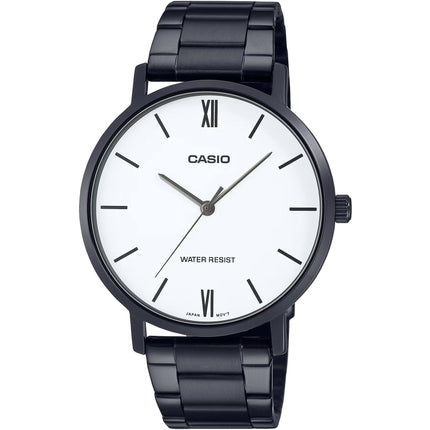 Casio Men's Watch - Quartz White Dial Black Stainless Steel Bracelet | MTP-VT01B-7BUDF ,