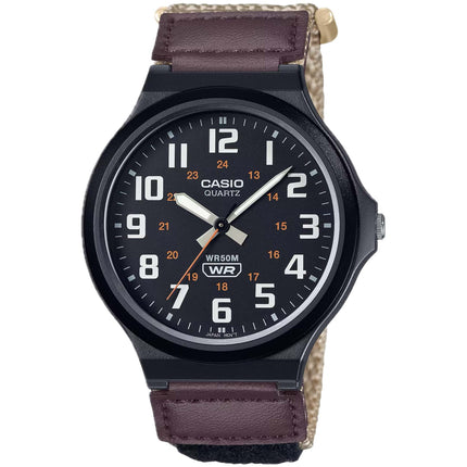 Casio Men's Watch - Quartz Solid Black Dial Brown Fabric Strap Analog | MW-240B-5BVCF ,