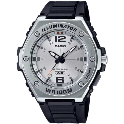 Casio Men's Watch - Quartz Silver Tone Dial Black Resin Strap Analog | MWA-100H-7AVCF ,