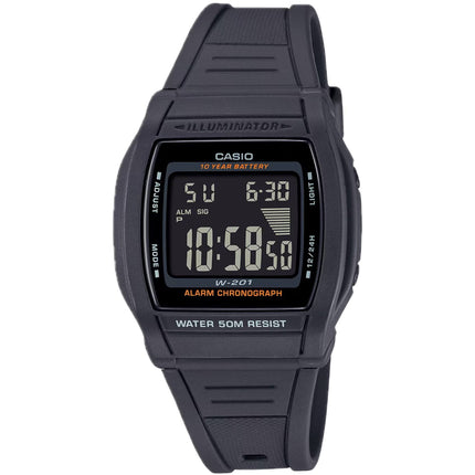 Casio Men's Watch - Dual Time Function Black Digi Dial Resin Strap Alarm | W-201-1BV ,