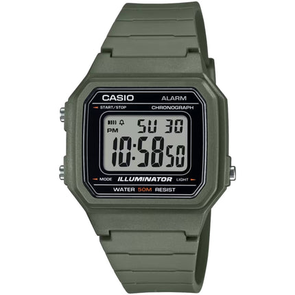 Casio Men's Watch - Chronograph Grey Digital Dial Green Resin Strap | W-217H-3AVCF ,