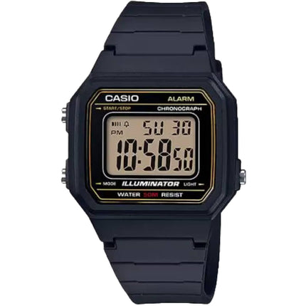 Casio Men's Watch - Chronograph Gold Digital Dial Black Resin Strap Alarm | W-217H-9AV ,