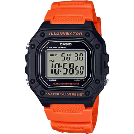 Casio Men's Watch - Chronograph Grey Digital Dial Orange Resin Strap | W-218H-4B2VCF ,