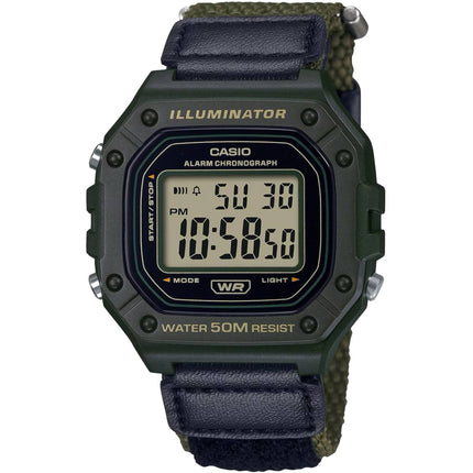 Casio Men's Watch - Chronograph Grey Digital Dial Green Fabric Strap | W-218HB-3AV ,