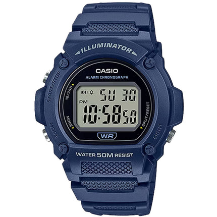 Casio Men's Watch - Chronograph Grey Digital Dial Blue Resin Strap | W-219H-2AVCF ,
