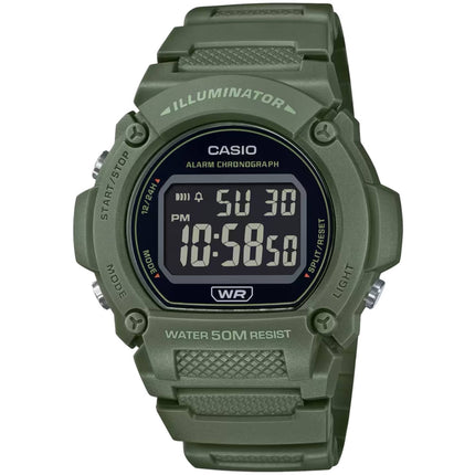 Casio Men's Watch - Chronograph Black Digital Dial Green Resin Strap | W-219HC-3BVCF ,