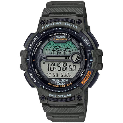 Casio Men's Watch - Dual Time Grey Digital Dial Green Resin Strap | WS-1200H-3AV ,