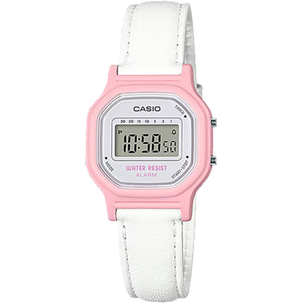 Casio Women's Watch - Alarm Grey Digital Dial White Leather Strap Quartz | LA-11WL-4A ,