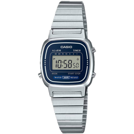 Casio Women’s Watch - Dark Blue Dial Silver Tone Bracelet Digital Retro | LA-670WA-2D ,