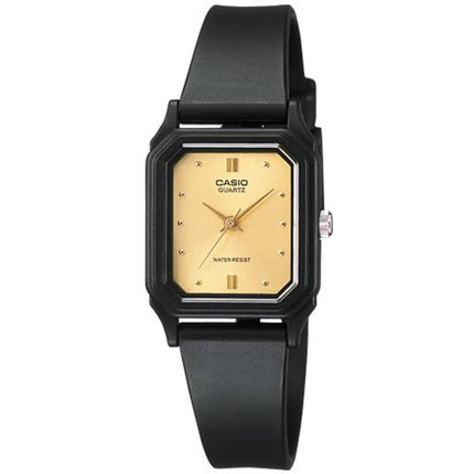 Casio Women’s Watch - Quartz Gold Tone Dial Black Resin Strap | LQ-142E-9A ,
