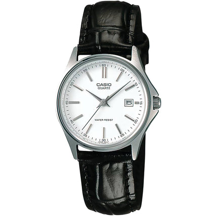 Casio Women’s Watch - Steel Case White Dial Black Leather Strap | LTP-1183E-7A ,