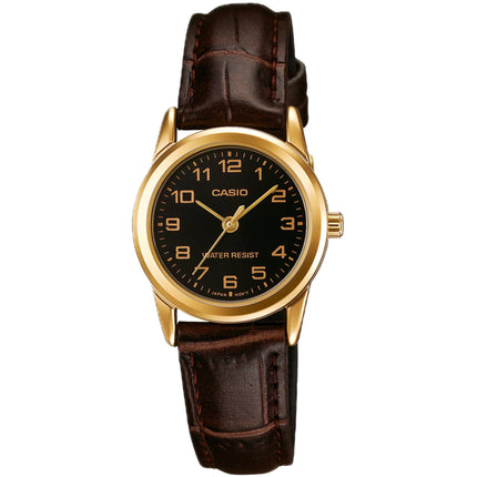Casio Women’s Watch - Quartz Yellow Gold Case Brown Leather Strap | LTP-V001GL-1B ,