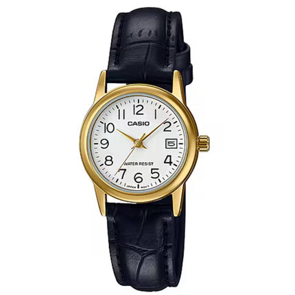 Casio Women’s Watch - Yellow Gold Case White Dial Leather Strap | LTP-V002GL-7BUDF ,