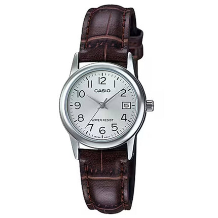 Casio Women’s Watch - Silver Tone Dial Brown Leather Strap | LTP-V002L-7B2UDF ,