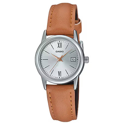 Casio Women’s Watch - Steel Case Silver Dial Brown Leather Strap | LTP-V002L-7B3UDF ,