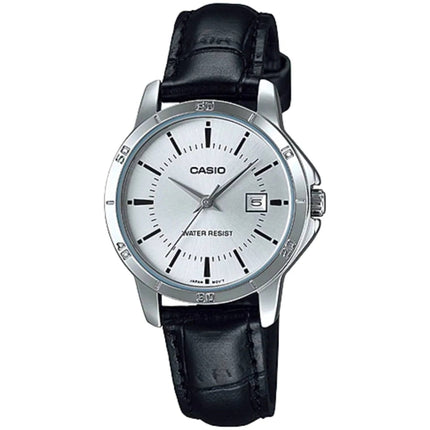 Casio Women’s Watch - Quartz Silver Tone Dial Black Leather Strap | LTP-V004L-7AUDF ,