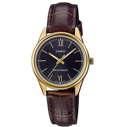 Casio Women’s Watch - Quartz Black Dial Brown Leather Strap | LTP-V005GL-1B2UDF ,