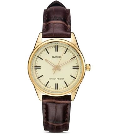 Casio Women’s Watch - Quartz Gold Tone Dial Brown Leather Strap | LTP-V005GL-9AUDF ,