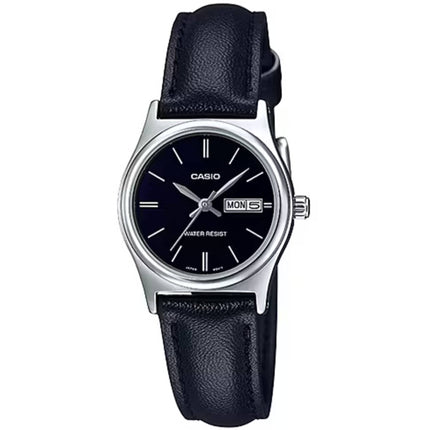 Casio Women’s Watch - Day/Date Steel Case Black Leather Strap | LTP-V006L-1B2UDF ,