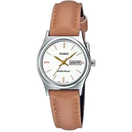 Casio Women’s Watch - Steel Case White Dial Brown Leather Strap | LTP-V006L-7B2UDF ,