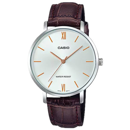 Casio Women’s Watch - Quartz Silver Tone Dial Brown Leather Strap | LTP-VT01L-7B2UDF ,