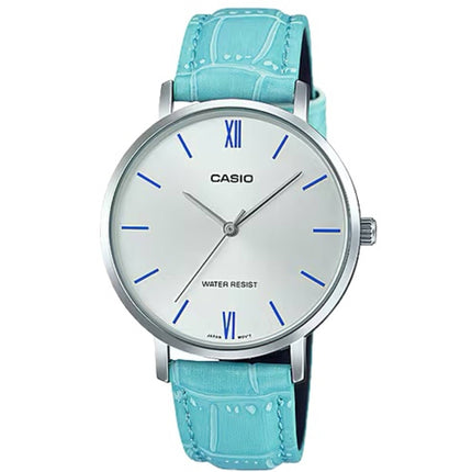 Casio Women’s Watch - Silver Tone Dial Light Blue Leather Strap | LTP-VT01L-7B3UDF ,