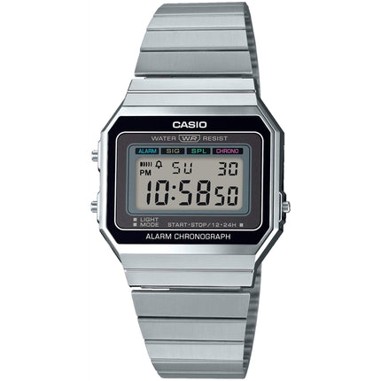 Casio Men's Watch - Chronograph Grey Digital Dial Silver Steel Bracelet | A-700W-1A ,