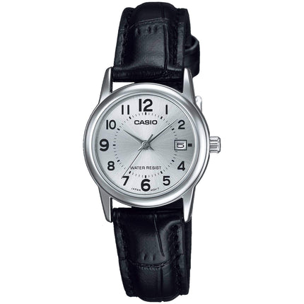 Casio Women’s Watch - Steel Case Silver Tone Dial Black Leather Strap | LTP-V002L-7B ,