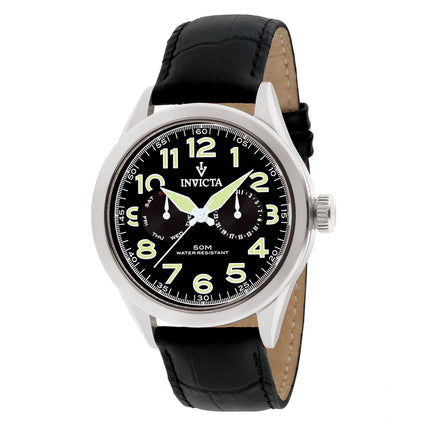 Invicta 11741 Men's Vintage Black Dial Black Leather Strap Watch ,
