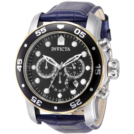 Invicta Men's Watch - Pro Diver Chronograph Black Dial Blue Leather Strap | 49831 ,