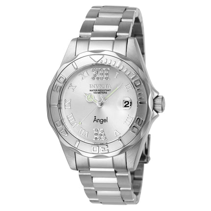 Invicta Women's Stainless Steel Watch - Angel Silver Tone Dial Crystal Dive | 14396 ,
