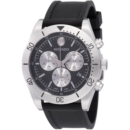 Movado Men's Watch - Sport Chronograph Steel Case Black Dial Rubber Strap | 0607992 ,