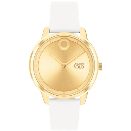 Movado Women's Watch - Trend Element Gold Tone Dial White Leather Strap | 3600985 ,