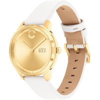 Movado Women's Watch - Trend Element Gold Tone Dial White Leather Strap | 3600985 ,