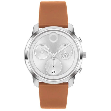 Movado Men's Watch - Trend Element Silver Tone Dial Brown Leather Strap | 3601028 ,