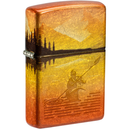 Zippo Windproof Lighter - Lake Fishing Design 540 Tumbled Brass Finish Metal | 46927 ,