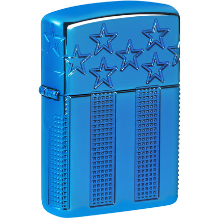 Zippo Windproof Lighter - American Flag Design High Polish Blue Finish Metal | 46929 ,