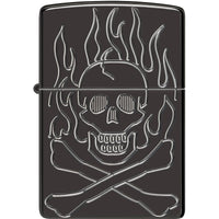 Zippo Windproof Lighter - Flaming Skull Design High Polish Black Finished | 46930 ,