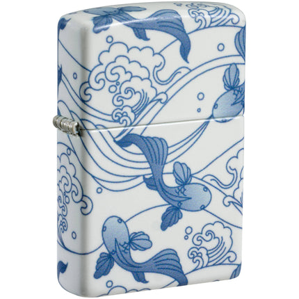 Zippo Windproof Lighter - Fish Design 540 Color Matte White Finish Metal | 46948 ,