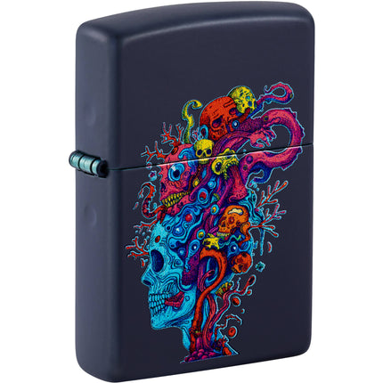 Zippo Windproof Lighter - Color Image Skull Design Navy Matte Finish Metal | 46958 ,