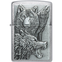 Zippo Windproof Lighter - Wolf Pack Emblem Attached Brushed Chrome Finish | 46960 ,
