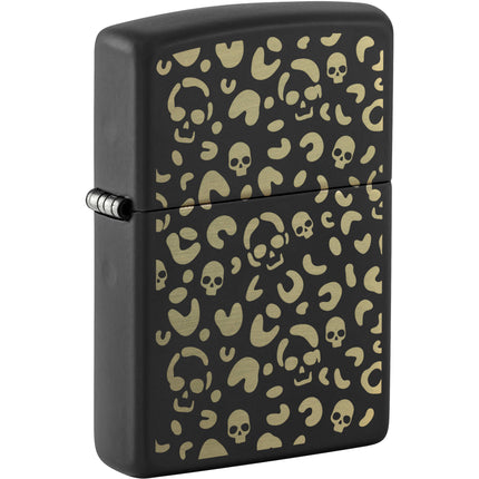 Zippo Windproof Lighter - Skull Leopard Design Black Matte Finished Metal | 47001 ,