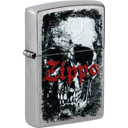 Zippo Windproof Lighter - Zippo Skull Design Street Chrome Finished Metal | 47002 ,