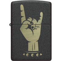 Zippo Windproof Lighter - Rock On Design Classic Black Crackle Finish Metal | 47008 ,