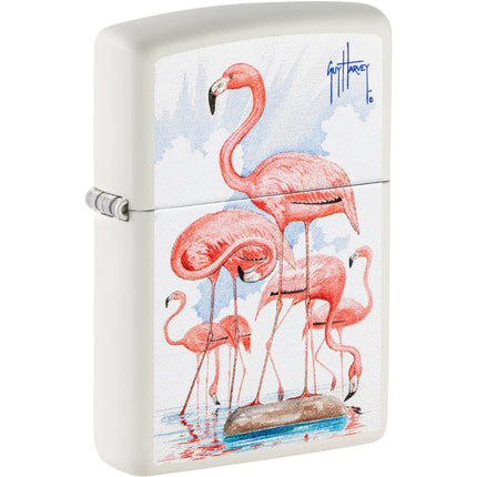 Zippo Windproof Pocket Lighter - Guy Harvey Flamingo Design White Matte Finish | 47103 ,