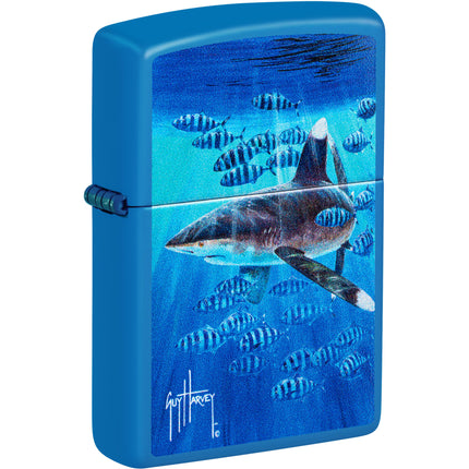 Zippo Windproof Lighter - Guy Harvey Fish Design Sky Blue Matte Finish Metal | 47104 ,